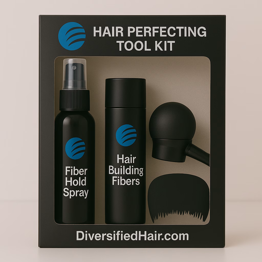 Diversified Hair Complete Kit – Hair Fibers + Spray Applicator + Fiber Hold Spray + Hairline Optimizer